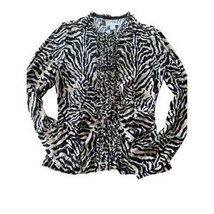 Joseph Ribkoff Zebra Print Ruffle Front Top Y2K Made in Canada 12 Style 004035